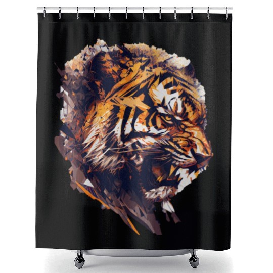 Geometric Tiger Head Abstract Polygonal Wild Anima Shower Curtains