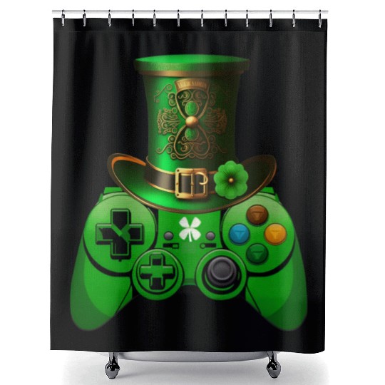 St Patricks Day Video Game Shower Curtains | Gamer Leprechau