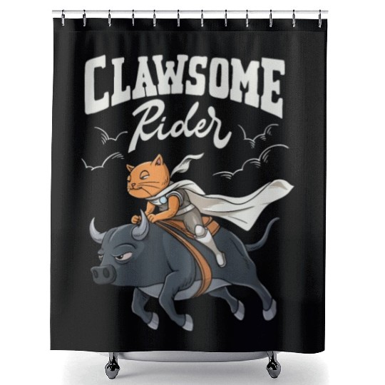 Western Rodeo Cat "Clawsome Rider" Design for a Shower Curtains