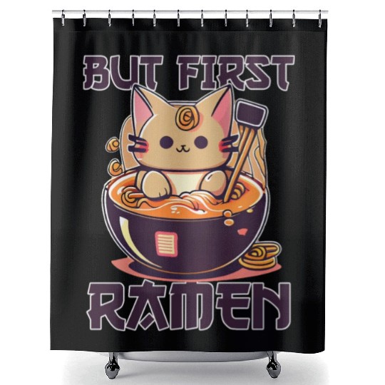 But First Ramen Cat Japanese Tokyo Ramen Noodles Shower Curtains