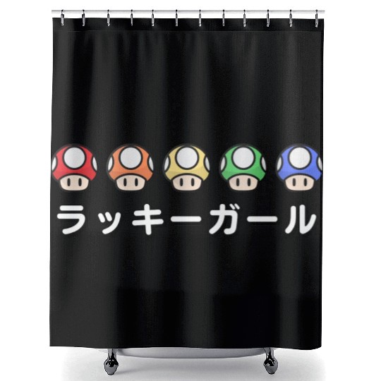 Lucky Girl Energy Japanese - Video Game Mushrooms Shower Curtains