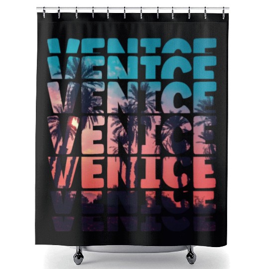 Venice Beach California Vacation Ocean Palm Tree Shower Curtains