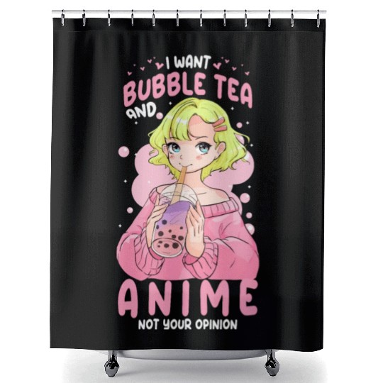 I Want Bubble Tea And Anime Funny Boba Tapioca Pea Shower Curtains