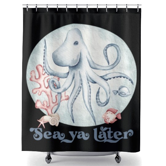 sea ya later octopus near the coral in the sea Shower Curtains