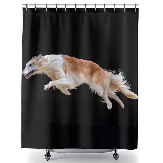 Running White and Tan Borzoi Dog Shower Curtains