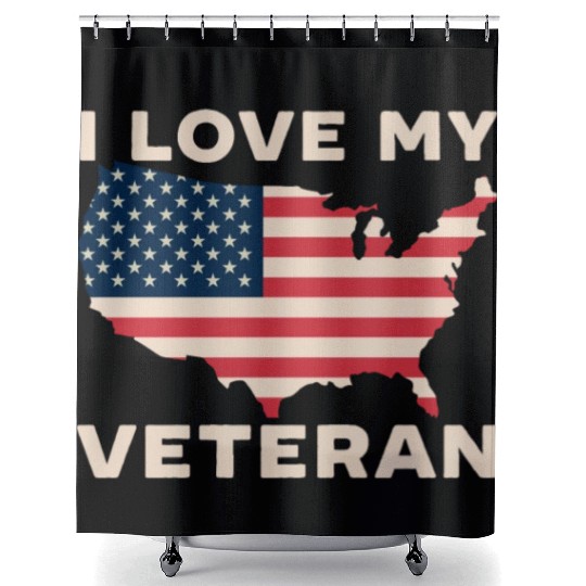I Love My Veteran USA Flag American Memorial Day Shower Curtains