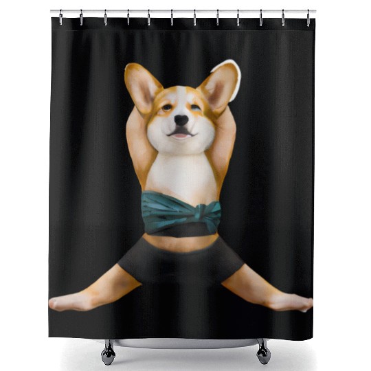 Corgi dog in yoga pose Shower Curtains