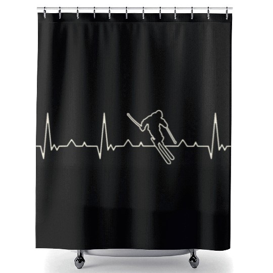 Skiing Downhill. Heart. Love. EKG. Pulse. Beat. Shower Curtains