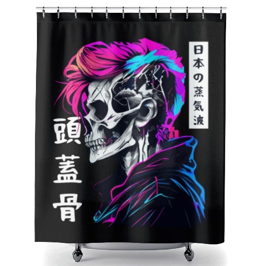 Sad Boy Anime Skull Skeleton Gothic Vaporwave Aest Shower Curtains