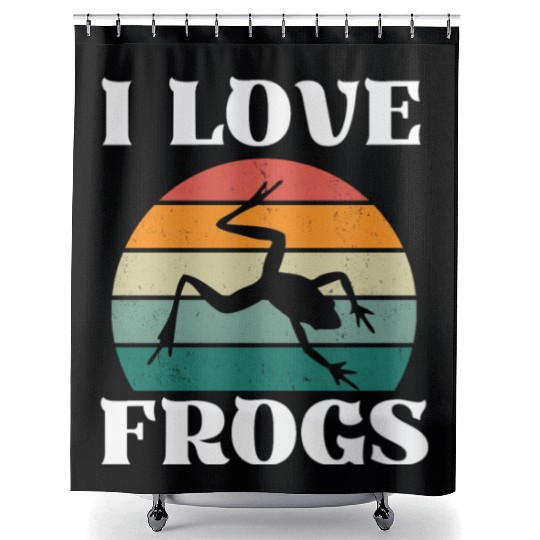 I LOVE FROGS RETRO SUNSET Shower Curtains