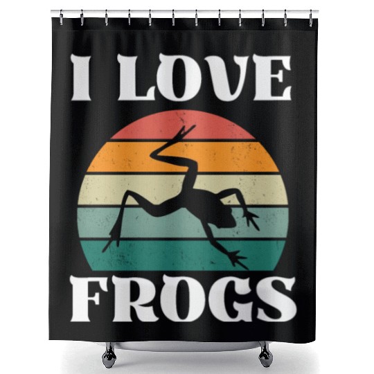 I LOVE FROGS RETRO SUNSET Shower Curtains