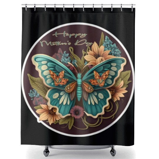 Butterfly and flowers Happy Mother's Day Stickers Shower Curtains