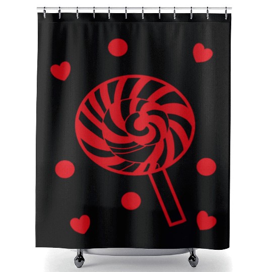 cute red candy sweet lollipop lover Shower Curtains