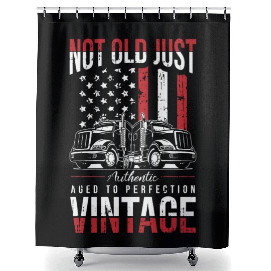Truck Driver Us Flag Old Man Trucker Shower Curtains