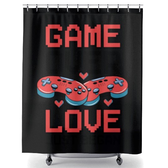 Valentine's Day Gamer Playing Video Game Couples Shower Curtains