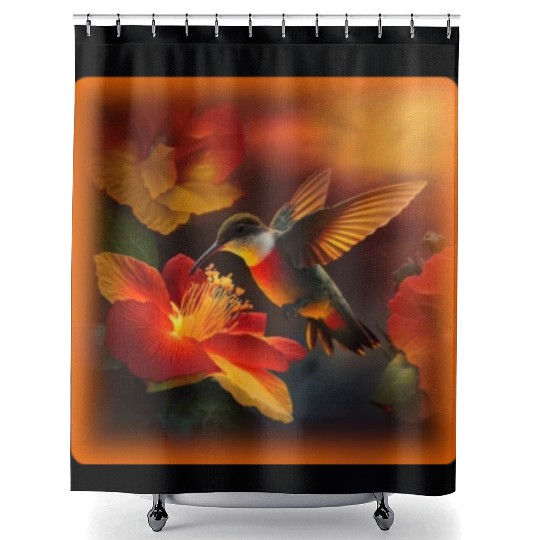 Hummingbird Hibiscus Flower Morning Sunrise Nature Shower Curtains