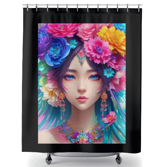 Spring Girl with a bouqet of flowers garland #10 Shower Curtains