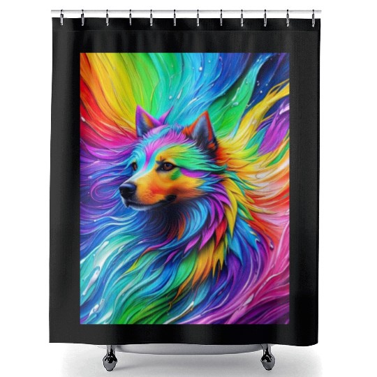 Labrador Retriever with rainbow splashes of colors Shower Curtains