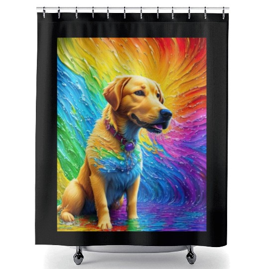 Labrador Retriever with rainbow splashes of colors Shower Curtains