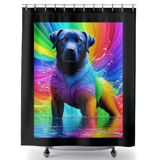 Labrador Retriever with rainbow splashes of colors Shower Curtains