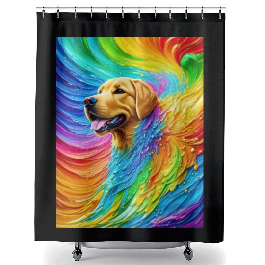 Labrador Retriever with rainbow splashes of colors Shower Curtains