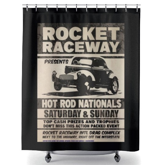 Vintage Hot Rod Classic Drag Racing Poster Shower Curtains