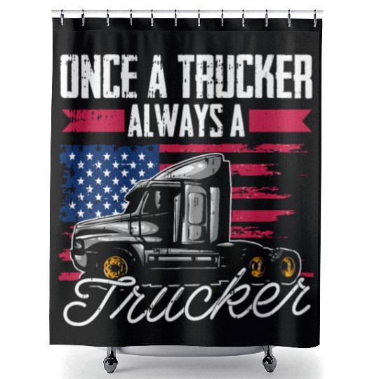 Truck Driver Us Flag Old Man Trucker Shower Curtains
