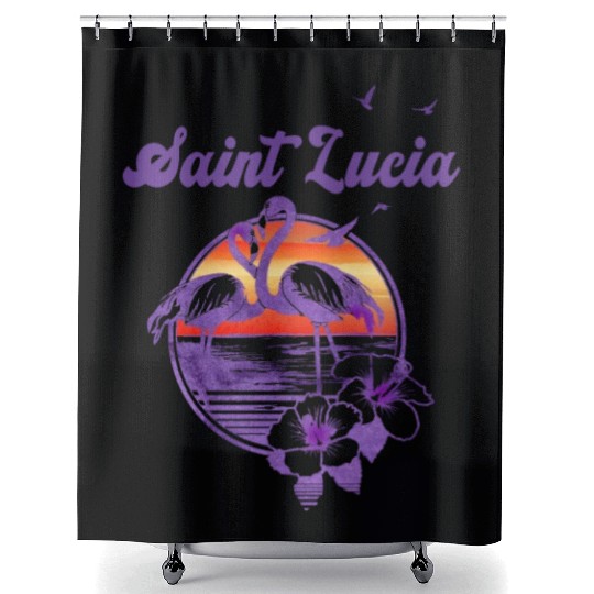 Saint Lucia Flamingo Hibiscus Vacation Souvenir Shower Curtains