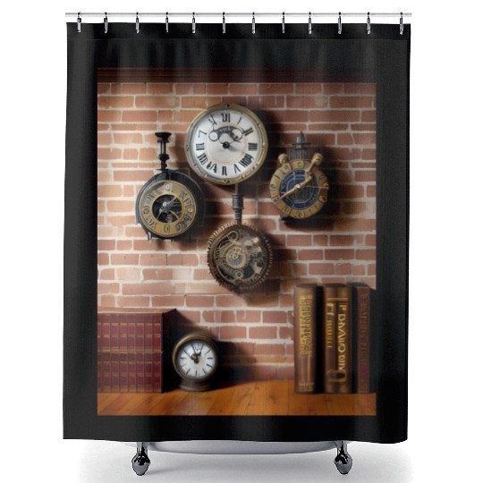 Ai art steampumk clocks Shower Curtains