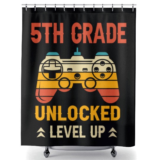 5th Grade Unlocked Level Up Video Gamer Shower Curtains
