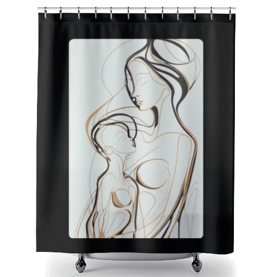 Black, Gold & White Abstract Mother & Daughter Shower Curtains