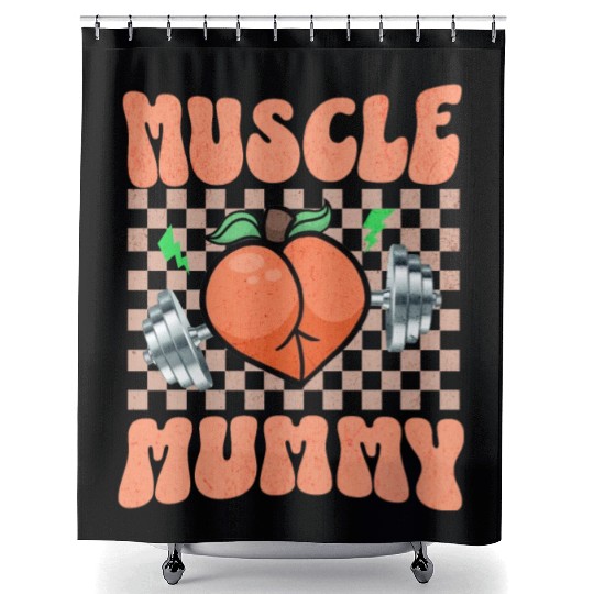 Muscle Mommy Gym Bodybuilder and Weightlifting Gif Shower Curtains