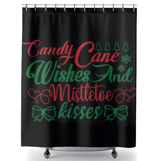 Candy Cane Wishes And Mistletoe Kisses Shower Curtains