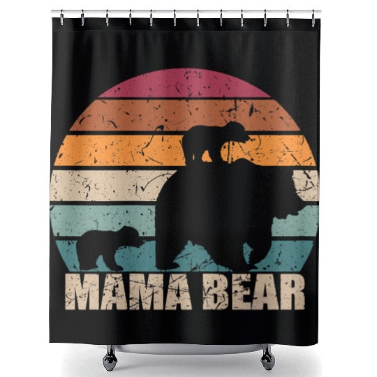 Retro Mama Bear of Twins Mother's Day Shower Curtains