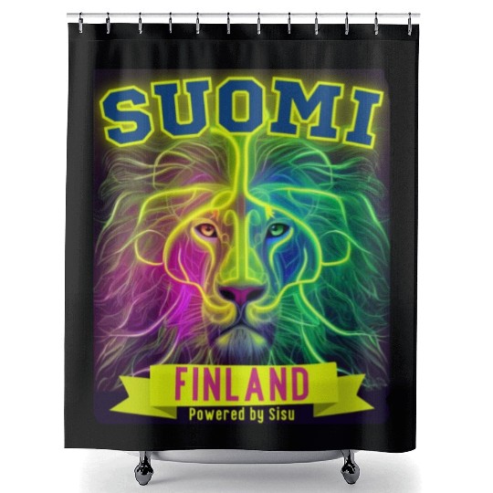 Neon Suomi Finland Lion powered by Sisu Shower Curtains