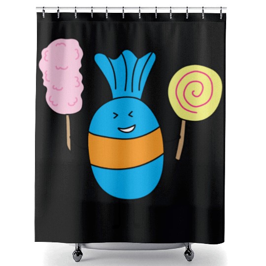 Cute Candy Holding Lollipop And Cutton Candy Shower Curtains