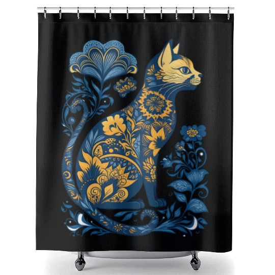 Ukraine Cat Floral Vintage Ukrainian Vyshyvanka Shower Curtains