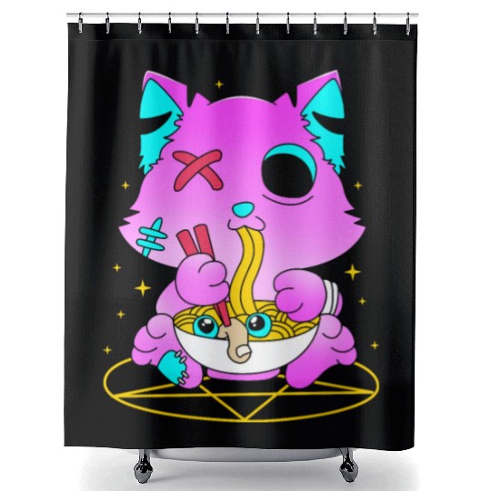 Pastel Goth Ramen Cat Kawaii Anime Japanese Shower Curtains