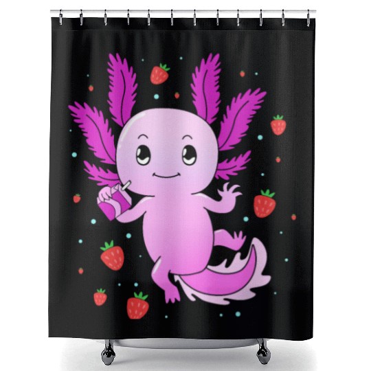 Pastel Gothic Aesthetic Axolotl Strawberry Milk Shower Curtains