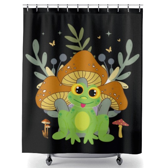 Cute kawaii happy frog Cottagecore Aesthetic Shower Curtains