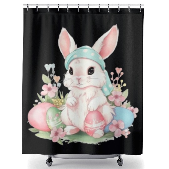 Cute Sweet Easter Bunny Rabbit Easter Eggs Shower Curtains
