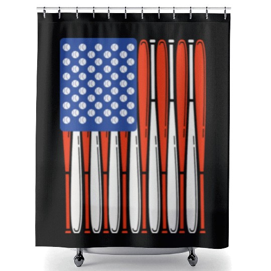 Vintage Baseball Bat American Us Flag Gift Shower Curtains