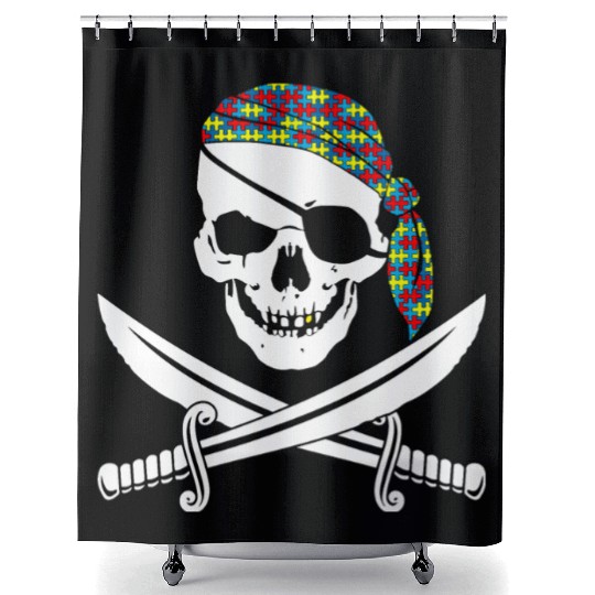 Arrr! Pirate Skull Autism Awareness Puzzle Piece Shower Curtains