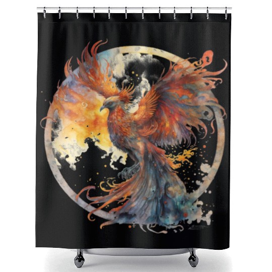 Fire Phoenix Watercolor Clipart Shower Curtains