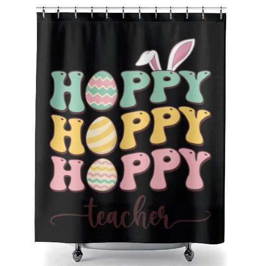 Easter Teacher Bunny Happy Easter Egg Retro Girl Shower Curtains
