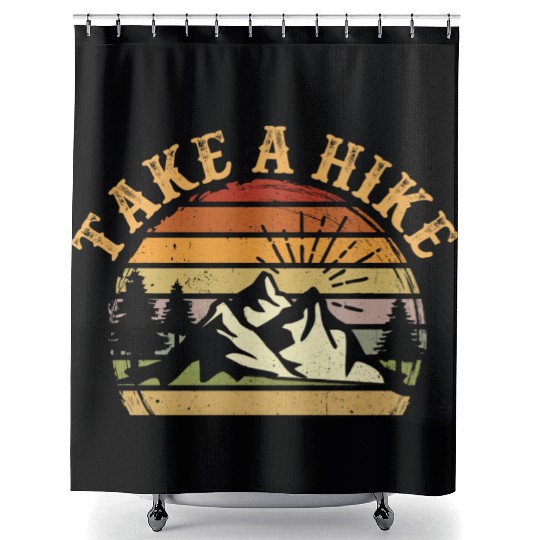 Take A Hike Retro Hiker Outdoors Camping Nature Shower Curtains