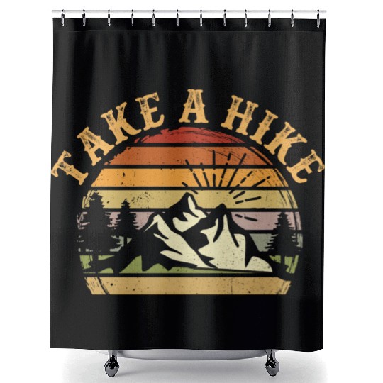 Take A Hike Retro Hiker Outdoors Camping Nature Shower Curtains