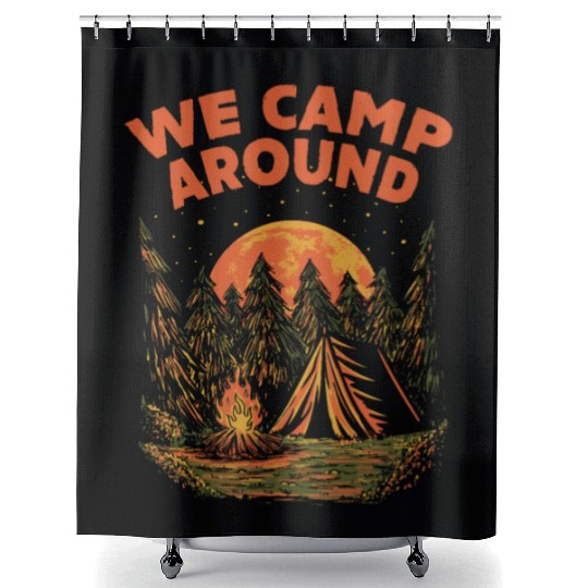 We Camp Around Summer Camping Tropical Camper Hiki Shower Curtains