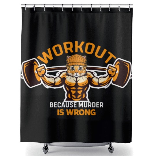 Cat Gym Fitness Shower Curtains
