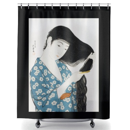 Japanese Woman Kimono Hair Ukiyoe art Shower Curtains